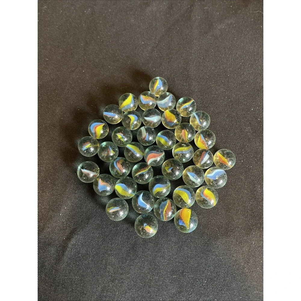Lot of 38 VTG 1960s Glass MultiColor Swirl Cat Eye Marble3 Shooter Marble Jacks